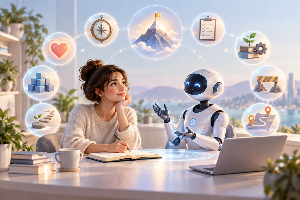 AI коуч помогает начать саморефлексию по цели